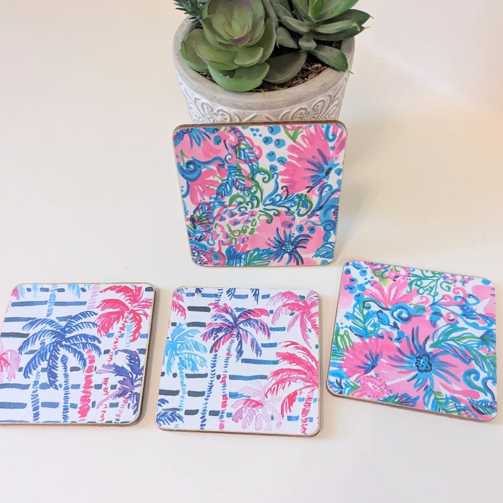 Set Of 4 Homemade Coasters Preppy Cottage Coastal Entertaining Hostess